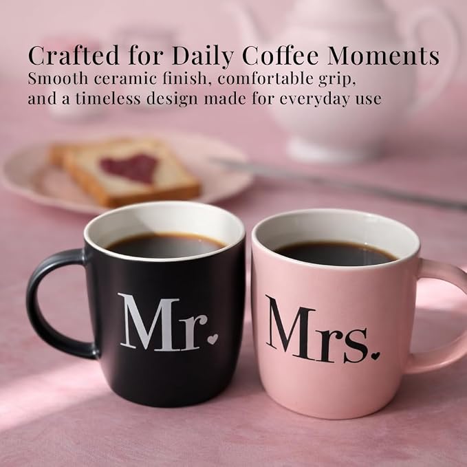 Triple Gifffted Mr and Mrs Coffee Mugs Couples Gifts Ideas for Wedding Anniversary Engagement Valentines Christmas His Hers Present Husband Wife Him Her Men Women, Bride Groom Newlyweds, Ceramic 13Oz - Image 5