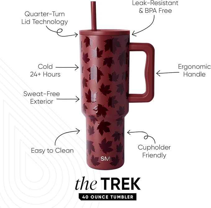 Simple Modern Halloween Tumbler with Handle | 40oz | Leaves | Trek Tumbler, Travel Mug | Insulated Water Bottle, Cupholder Friendly, Stainless Steel Cup, Autumn Maple - Image 3