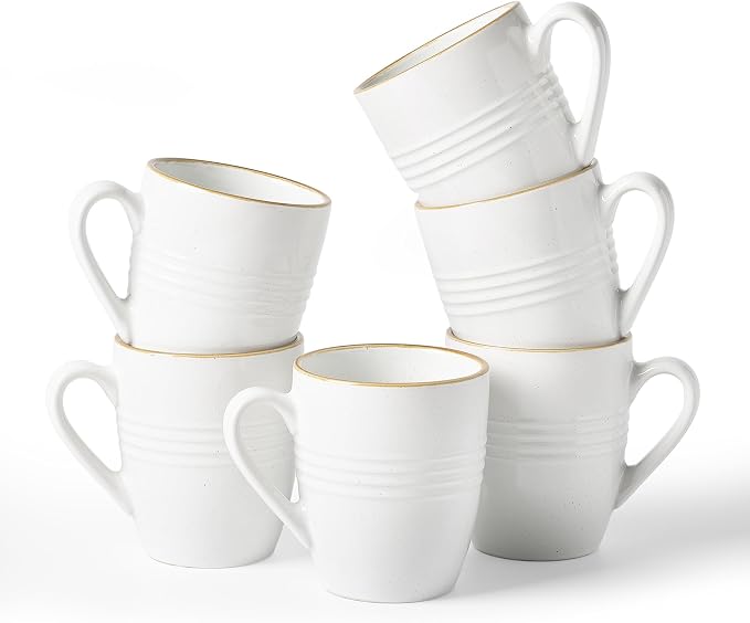 famiware Jupiter Coffee Mugs Set of 6, 13oz Coffee Mug, Microwave and Dishwasher Safe, Coffee Cups with Handle for Coffee, Tea, Cocoa, Milk, White by Famiware