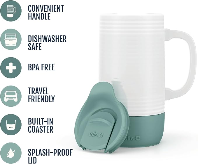 Ello Jane 18oz Ceramic Travel Mug with Handle and Built-In Coaster, Alligator - Image 3