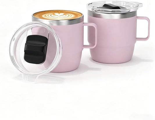 6 oz Stackable Mug, Stainless Steel cup with handle, Vacuum Insulated Espresso/Coffee Mug, shot Glass Set for 2-Piece Set for Coffee, Spirits, Wine, Tea-Pink by ZREGGUR
