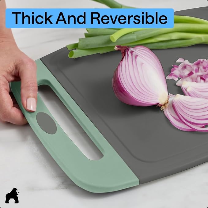 GORILLA GRIP BPA-Free Reversible Kitchen Cutting Board Set of 3, US Designed, Nonporous, Juice Grooves Catch Liquid, Slip Resistant Border, Dishwasher Safe, Durable Food Chopping Boards, Gray Mint - Image 7