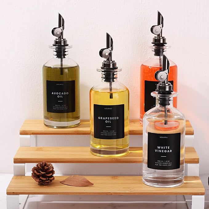 Molimoli Olive Oil Dispenser Bottle for Kitchen With Weighted Pourer - Glass Cruet Set of 4 | 350ml - Image 5