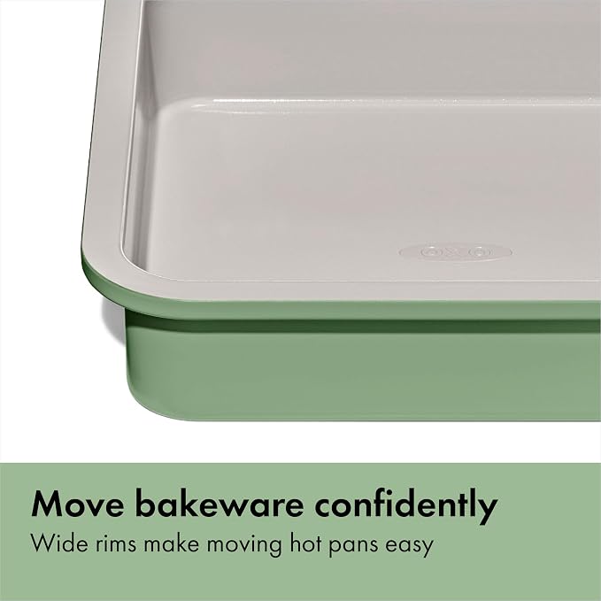 OXO Good Grips Non-Stick Pro Ceramic Coated Metal Bakeware Cake Pan — 9 in Square— Basil, Square Baking Pan for Cakes, Brownies and Cookies - Image 5