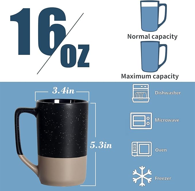 16 OZ Tall Coffee Mugs with Speckled, Large Diner Blcak Cups with Handle, Bulk Ceramic Cup for Porcelain Cup or Mug Lovers DIY Gifts, Safe for Dishwasher, Microwave, Set of 2 - Image 2