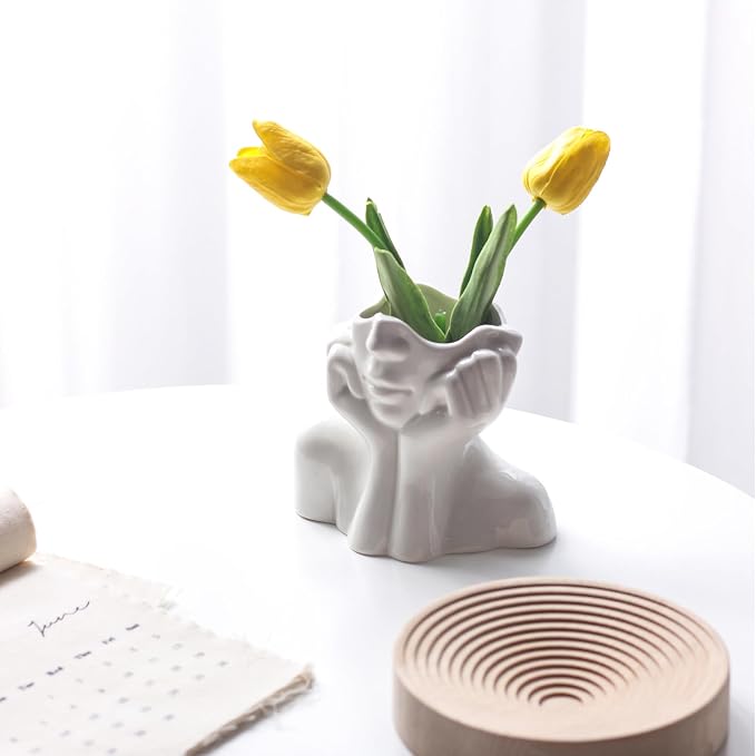 Ceramic Face Vase - Cute Half-Body Female Head Planter for Flowers, Modern Farmhouse Decor - Perfect for Desk, Table & Bookshelf, Home Accent - Image 9