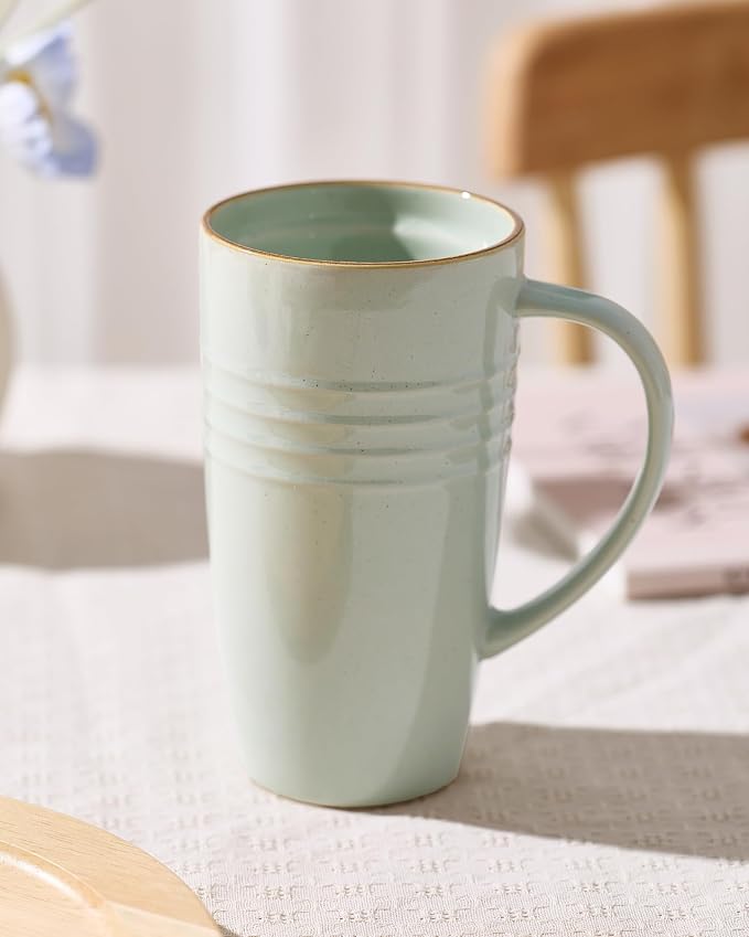 famiware Jupiter Large Coffee Mug, 20oz Coffee Mug with Lid, Ceramic Cup with Handle for Latte, Tea, Cocoa, Milk, Home & Office, Microwave and Dishwasher Safe, Light Green - Image 7