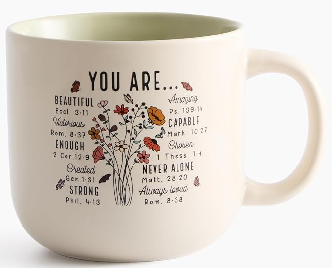 Christian Gifts – Bible Verse Ceramic Coffee Mug 14oz, Wildflower Faith Mug, Dishwasher & Microwave Safe, Inspirational Gift for Friends & Women by Hoomey