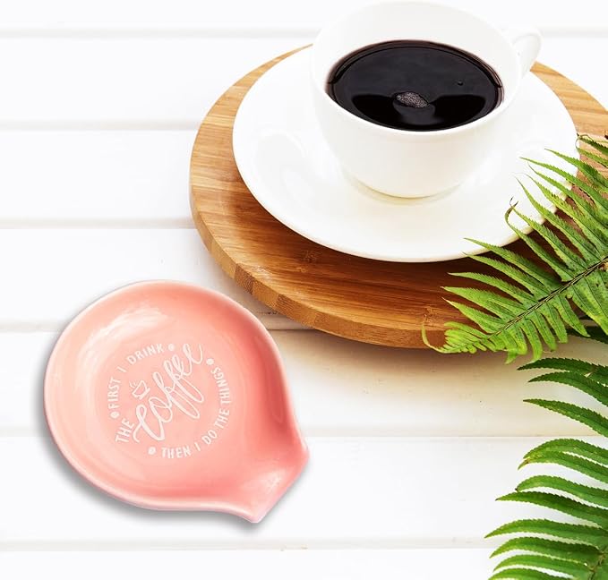 Funny Coffee Quote First I Drink The Coffee Then I Do The Things Ceramic Spoon Holder- Orange Pink Coffee Spoon Rest -Cafe Station Bar Accessories - Image 5