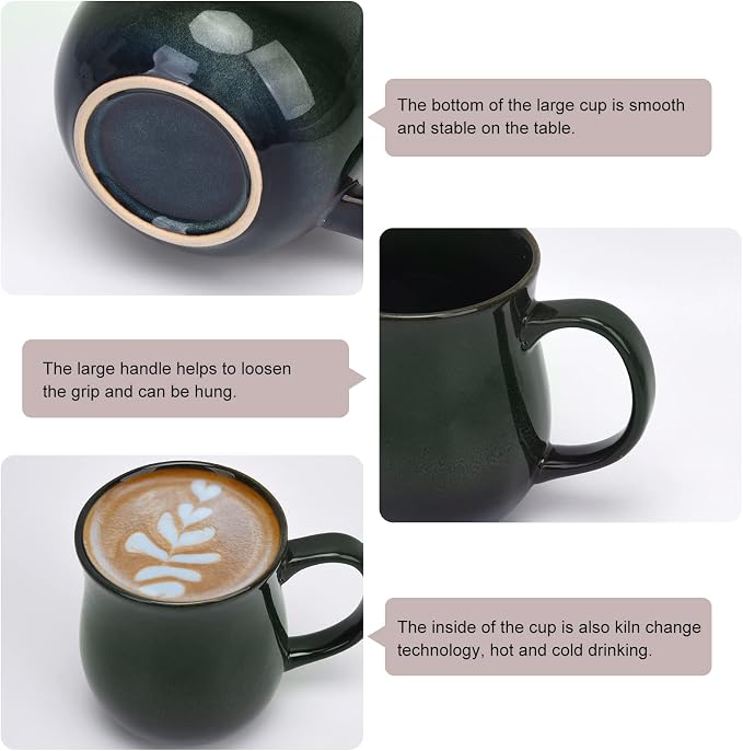 20 Oz Large Ceramic Coffee Mugs with Handle(Ink Green) | 600ml Handmade Tea Cup for Office and Home, Microwave and Dishwasher Safe, Cup for Hot Cold Drinking - Image 3