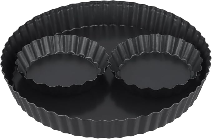 6 Pack 10cm 22cm Fluted Tart Tins with Loose Base, 4" 8.7" Non-Stick Pie Dishes Pans Set with Removable Bottoms, Carbon Steel Quiche Moulds for Quiches, Pies, Pastries - Image 4