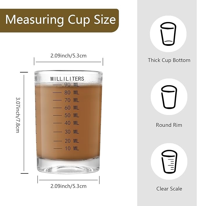 GLASKEY 2 Pack Shot Glass Measuring Cup Set,3 oz/90ML Liquid Heavy High Espresso Glass Cup,Dishwasher Safe,Measurement of Dry and Liquid Ingredients(Black)