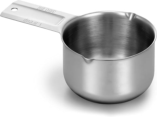 1Pcs 1-1/2Cup (360ml, 12oz) Single Measuring Cup Rice Measuring Cups Stainless Steel Measure Scoop Metal Measure Scoop Metric and US Measurement for Cooking Baking and Coffee Dishwasher Safe