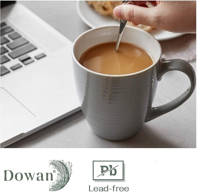 DOWAN Coffee Mugs, 17 Oz Coffee Mug Set of 6, Corrugated Tea Mugs (Grey) - Image 4