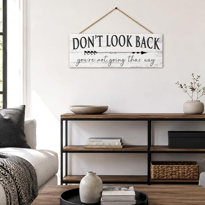 Farmhouse Themed Inspirational Signs: Motivational Quotes "Don't Look Back" Canvas Prints Decor - Vintage Office Decoration Rustic Wall Plaque for Home 6" x 14.5" - Image 5