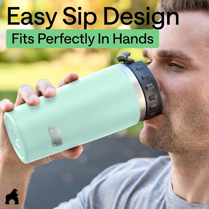 GORILLA GRIP 304 Stainless Steel Double Insulated Travel Coffee Mug, Leakproof Lid with Smooth Sip Top, Prevent Spills, Dent & Rust Resistant Reusable Tumbler Cup, Thermal Mugs for Drinks, 20oz, Mint - Image 8