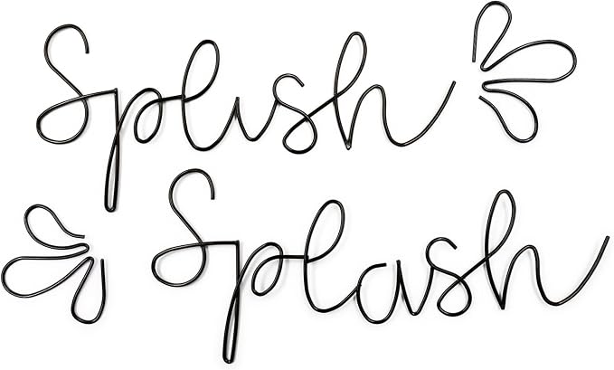 Qmetalart Splish Splash Bathroom Decor Wall Art Black Metal Wire Words Funny Signs Housewarming Wedding Gift Ideas by Qmetalart
