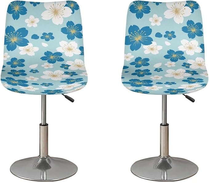 Blue Cherry Blossom Set of 2 Bar Stools Slipcovers, Height Counter Bar Stool Protector Non Slip Swivel Seat Covers Adjustable Stool Chair for Home Kitchen Cafe Furniture by Sellikakes
