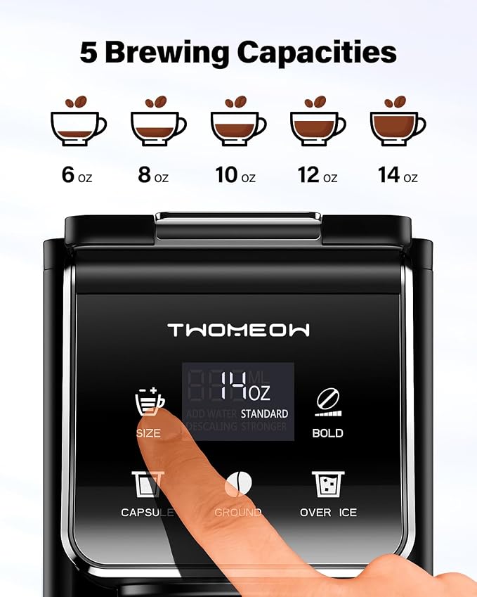 Coffee Maker Hot & Iced With Bold Setting,Single Serve Coffee Maker For K Cup And Grounds,52 Oz Removable Water Tank,6-14 Oz Brew Sizes,One Cup Kcup Coffee Machine With Reusable Filter,(Black) - Image 4