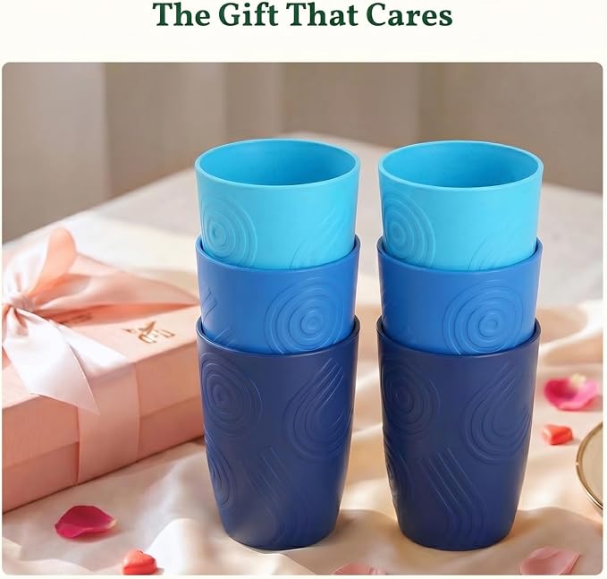 Homienly Cup Sets for Kitchen 12oz Wheat Straw Cups Unbreakable Drinking Cups Set of 6 - Lightweight,Reusable Cups for Kitchen, Outdoor- Blue Sky - Image 8