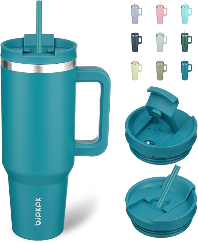 BJPKPK 40 oz Insulated Tumbler with Handle & Straw, Stainless Steel | Double Wall Vacuum Insulation, Leak Proof, BPA Free, Dishwasher Safe, Cupholder Friendly, Travel & Outdoor, Laguna by BJPKPK