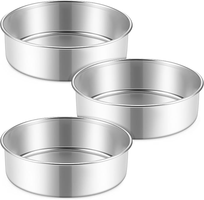 P&P CHEF 7 Inch Cake Pan Set of 3, Stainless Steel Round Cake Baking Pan | Layer Cake Tin Bakeware for Cooking Steaming, Ideal for Birthday Wedding Anniversary, Fit for Home & Commercial Use by PPCHEF