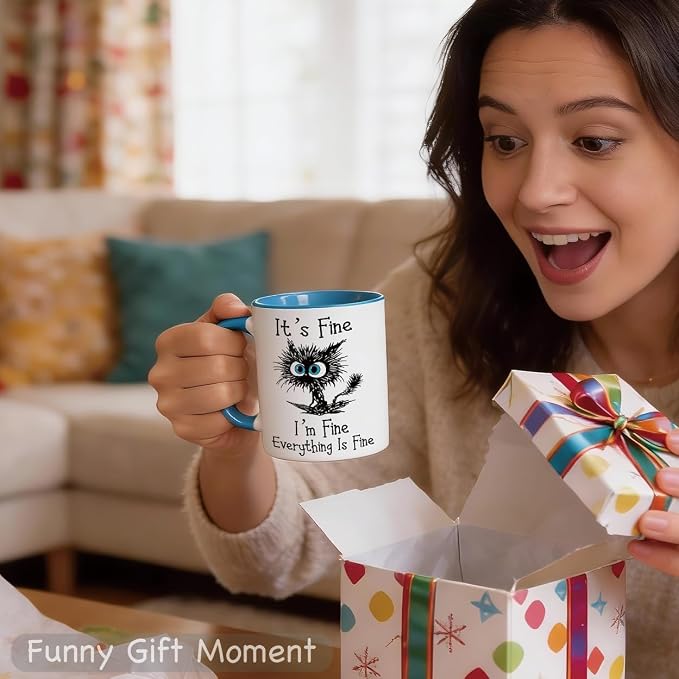 Funny Cat Coffee Mug for Cat Lovers, Everything Is Fine Mug 11oz | Double-Sided Print, Microwave & Dishwasher Safe, Sarcastic Saying - Image 11