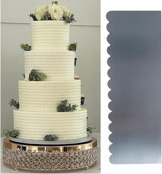 Stainless Steel 9 Inch Tall Narrow Scallop Cake Scraper Cake Decorating Comb, Cake Buttercream Icing Smoother Edge Side Sculpting Decorating Tools