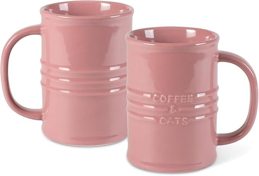 Fringe Studio Stoneware Memento Sculpted Tall Mug "COFFEE & CATS" 3.35"DIA X 4.5"H, 14 fl.oz., Blush Color (436006) by FringeStudio
