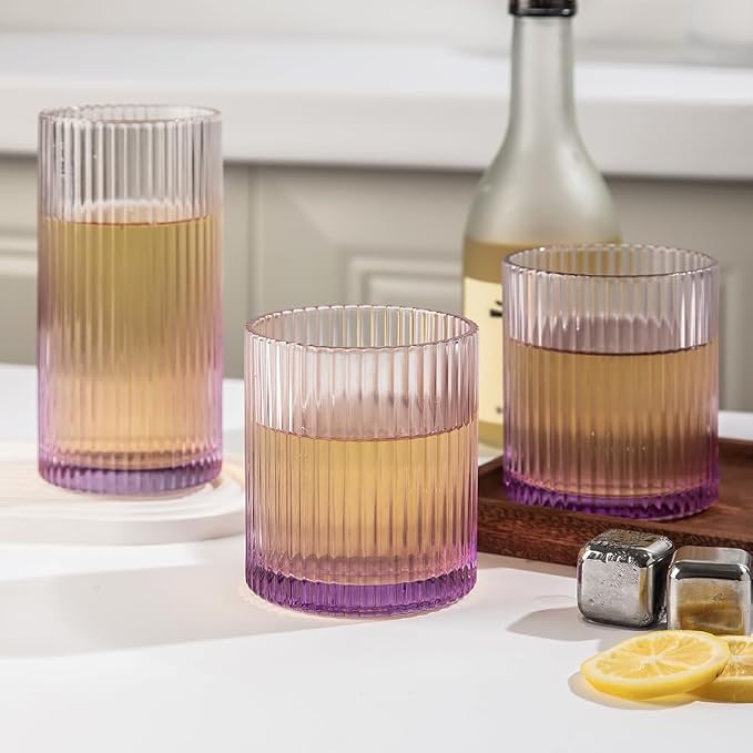 Ribbed Drinking Glasses 8pcs, 12oz and 10oz Glassware, Tumbler Glasses Cup Set for Wedding, Party, Christmas Gift, Purple - Image 7