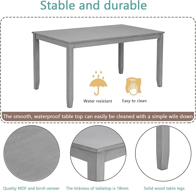 5-Piece Dining Table Set for 4, Kitchen Dining Table with 4 Soft Cushioned Solid Wood Chairs, Ideal for Home or Restaurant Use.(Gray_Medium) - Image 5