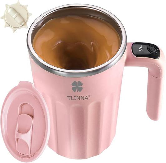 Self Stirring Mug,Self Stirring Coffee Mug,Suitable for Coffee, Milk, Cocoa and Other Beverages,Insulated bottle (Pink-temperature, 12 Ounces) by TLINNA