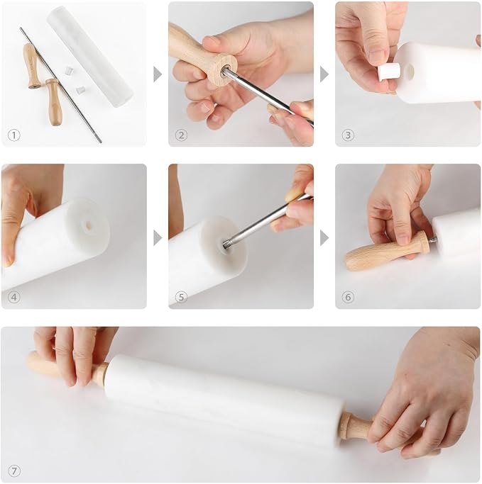 Marble Rolling Pin, Non-Stick African Stone Polished Dough Roller, Pasta, Dumpling, Ravioli, Fondant, Pie Crust, Kitchen Baking Pastry Tools - Image 9