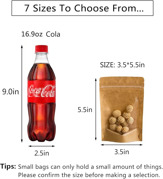 50pcs Kraft Bags With Window Clear Fornt Pouches Resealable Stand Up Zip Lock Food Storage Bags Brown 3.5"x5.5" - Image 5