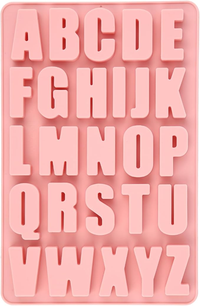 26 Cavities Silicone Letter Mold for Baking, Chocolate Letter Mould Alphabet Crayon Mold Non-Stick Large Depth Chocolate Letter Stencil for Making Candy Cake Biscuit Dessert (Pink) by XIHIRCD