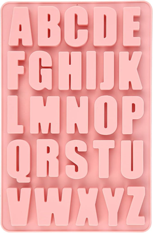 26 Cavities Silicone Letter Mold for Baking, Chocolate Letter Mould Alphabet Crayon Mold Non-Stick Large Depth Chocolate Letter Stencil for Making Candy Cake Biscuit Dessert (Pink) by XIHIRCD