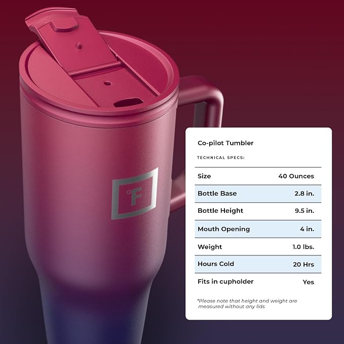 IRON °FLASK 40 oz Co-Pilot Insulated Travel Mug | Insulated Travel Mug with Straw & Flip Cap Lids - Cup Holder Fit, Leakproof, BPA Free (Dark Rainbow) - Image 8
