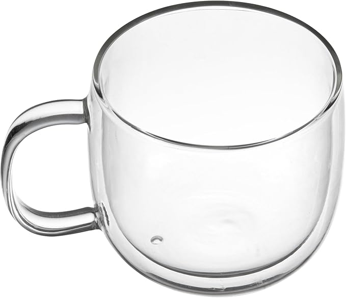 Restaurantware-Forma Professional 16.9 Ounce Double Wall Coffee Mugs, 12 Insulated Coffee Mugs With Handle - Dishwashable, Reusable, Clear Glass Beverage Cups, Freezable, For Hot Or Cold Beverages