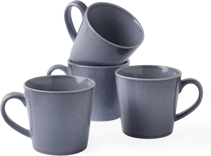 famiware Coffee Mug Set of 4, Annecy 14 oz Ceramic Reusable Cups Set with Handle, Microwavable and Dishwasherable Stoneware Drinkware Set for Tea, Milk, Water, Misty Blue by Famiware