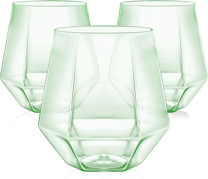 40 Pack Plastic Wine Glasses, 12 Oz Disposable Cocktail Whiskey Glasses | Diamond Stemless Champagne Margarita Glasses, Unbreakable Reusable Plastic Party Cups for Wedding Birthday (Green) by Maaacute