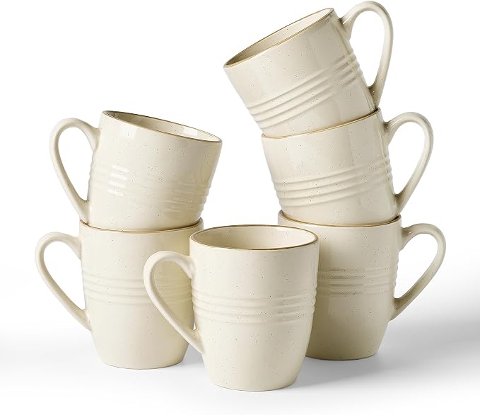 famiware Jupiter Coffee Mugs Set of 6, 13oz Coffee Mug, Microwave and Dishwasher Safe, Coffee Cups with Handle for Coffee, Tea, Cocoa, Milk, Vanilla White by Famiware