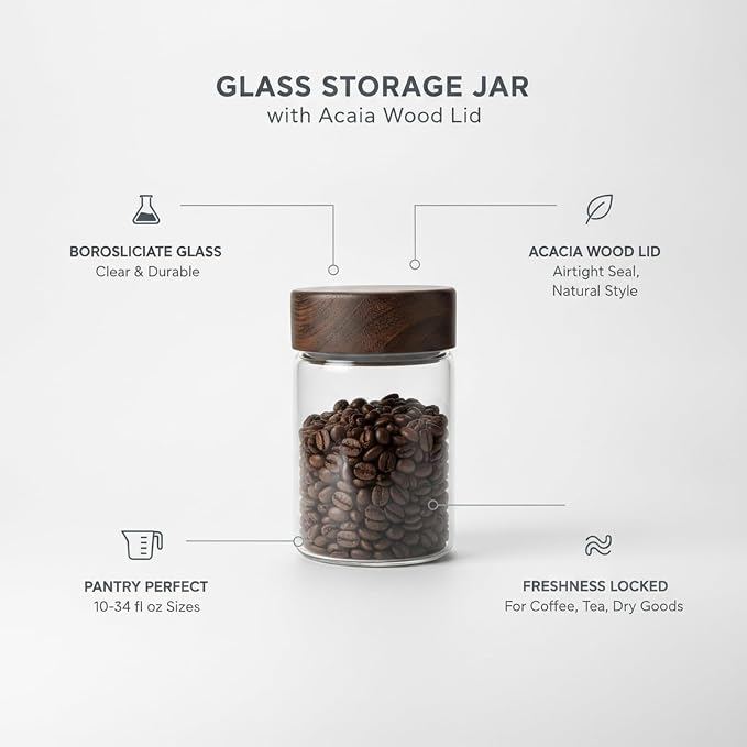 Home Organizers Glass Canister with Acacia Wood Lid, Borosilicate Jar for Coffee Tea Sugar Dry Goods Pantry Storage - Image 4