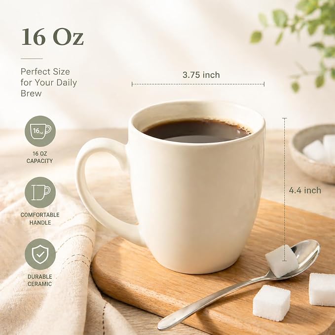 AmorArc 16 oz Coffee Mugs Set of 6, Large Ceramic Coffee Cups-Light Beige | Classic Coffee Mugs Set for Men,Women,Tea/Latte/Cappuccino/Cocoa. Dishwasher&Microwave Safe- - Image 2
