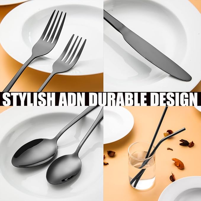 28 Pieces Black Silverware Service for 4 Flatware Set Stainless Steel Utensils Cutlery Set Dishwasher Safe - Image 3