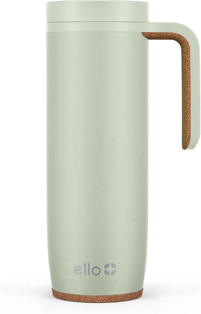 Ello Magnet 18oz Vacuum Insulated Stainless Steel Travel Mug with Side Handle and Leak-Proof Slider Lid and Built-in Coaster, Keeps Hot for 5 Hours, Perfect for Coffee or Tea, BPA-Free by Ello