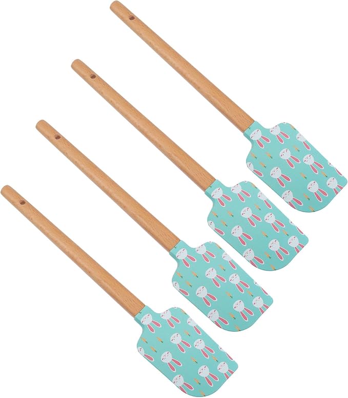 VOSAREA 4pcs Silicone Cake Making Tool with Wooden Handle, Multiuse Mixing Spatula and Cream Spreader for Baking, Featuring Hanging Hole Handle, for Easter Kitchen and Dessert Preparation by Vosarea