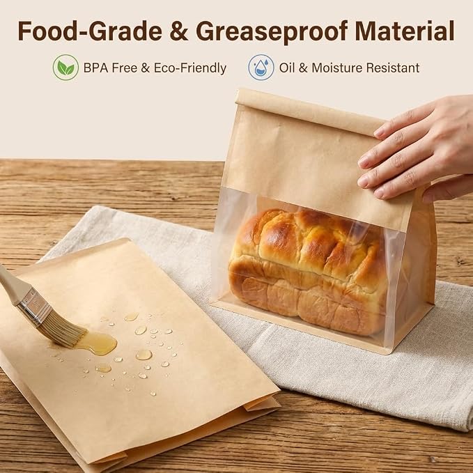 100 Pack Eco-Friendly Kraft Paper Bakery Bags with Clear Window, Reusable Tin Tie Tab Lock for Sealed Freshness, Baked Goods Packaging for Gifting and Bake Sale Small(5.1 * 11 * 3.9Inches) - Image 3