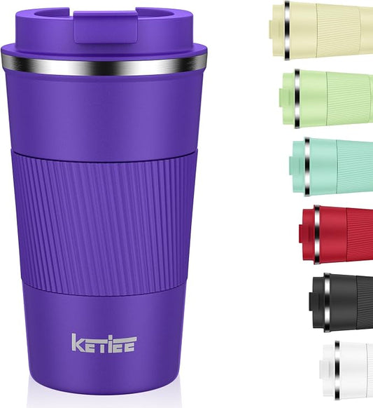 KETIEE 12oz Coffee Mug: Vacuum Insulated Coffee Cup with Leakproof Lid, Travel Coffee Mug Stainless Steel Double Walled Reusable Coffee Cup for Hot and Cold Water Tea (Purple) by KETIEE