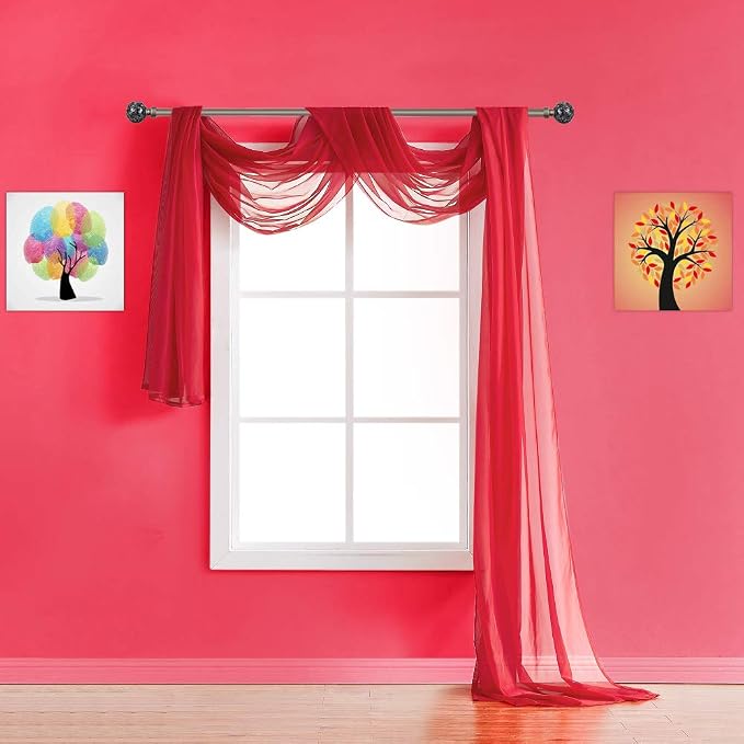 Warm Home Designs 55 x 144 Christmas Red Sheer Window Scarf. AM Red 144" | Sheer Window Scarves Valances are Great As Wedding Arch Draping Fabric, Bed Canopy Or for Decorative Project. by WarmHomeDesigns