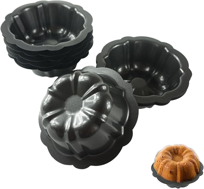 4 Inch Nonstick Mini Fluted Cake Pans, Oven Baking Pumpkin Mold | 10 Pack Carbon Steel Fluted Tube Metal Round Cake Pan for Jello, Cupcake, Muffin, Brownie - Black - Image 4